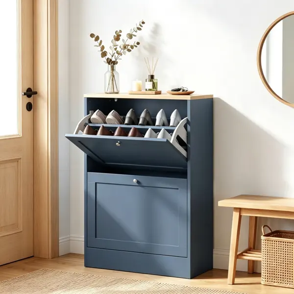 Slim Shoe Storage Cabinet, 2 Flip Drawers