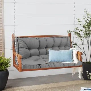 Outdoor Swing Cushions 55 Inch,Waterproof 4in Thick Porch Swing Cushion Replacement With Backrest And Ties,Comfortable 2-3 Seat Pation Swing Pad For Backyard,Garden,Lawn,Outdoor Fu