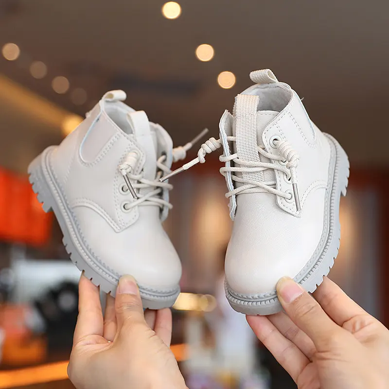 Kids Leather Boots Waterproof Children Sneakers Beige Toddler Snow