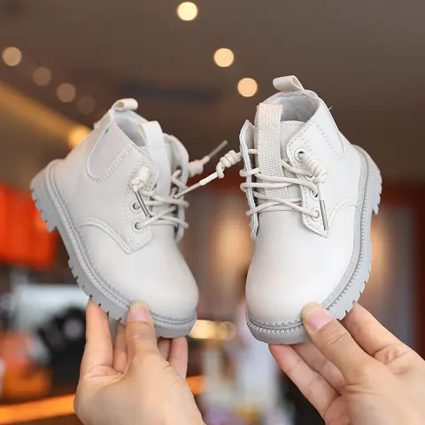 Kids Leather Boots Waterproof Children Sneakers Beige Toddler Snow