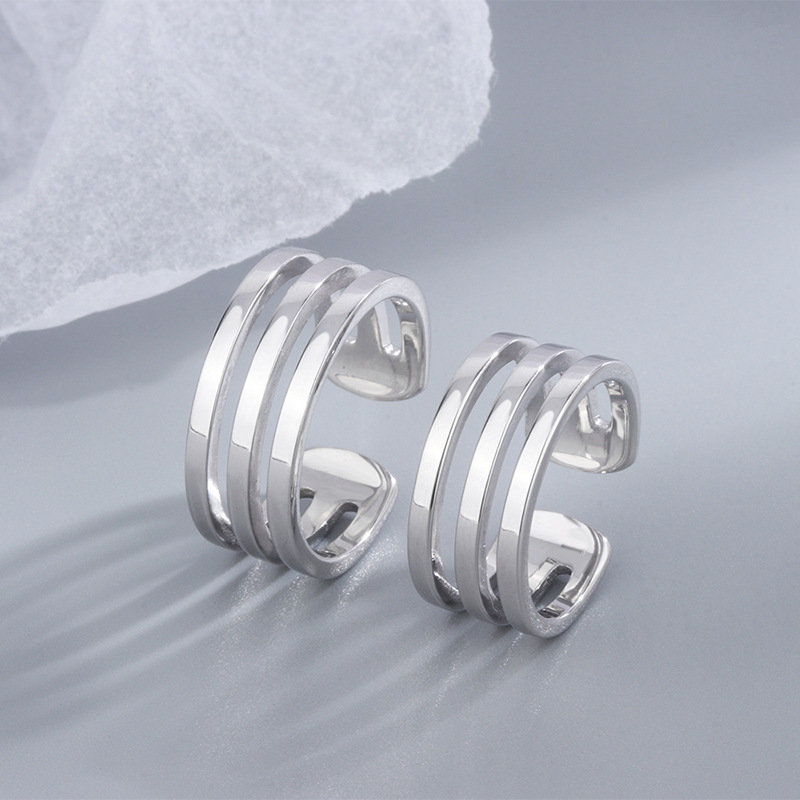 S925 Silver Jewelry Three-line Women's Ring Retro Simple All-matching Couple Style