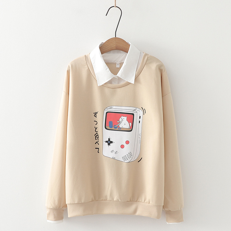 Title 4, Two-piece female student sweater with printed l...