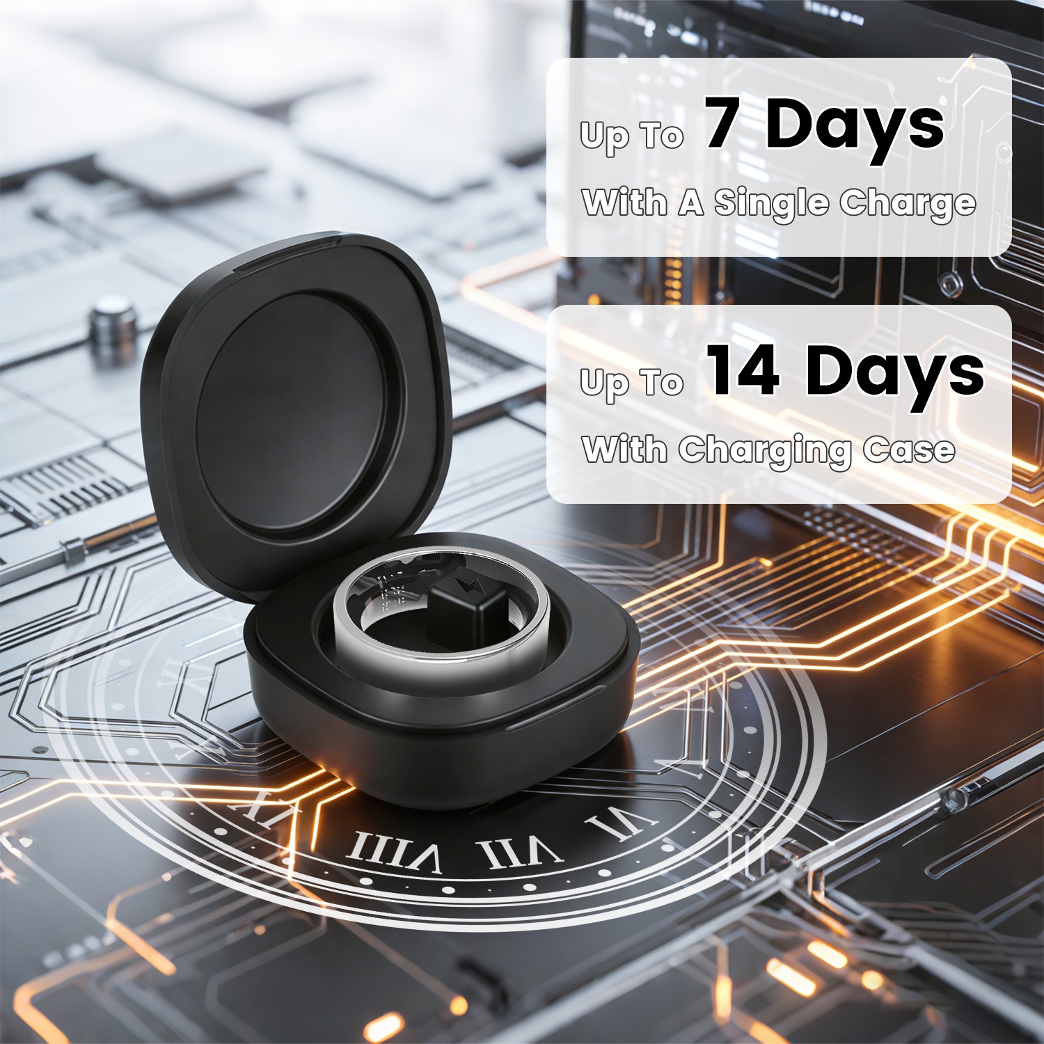 Smart Ring Health Tracker Fitness Sleep Stress HRV Tracker With Charging Case Magnetic Charging Cable For Women & Men Compatible With IOS & Android 7-Day Battery Life Size7 Size8 Size9 Size10