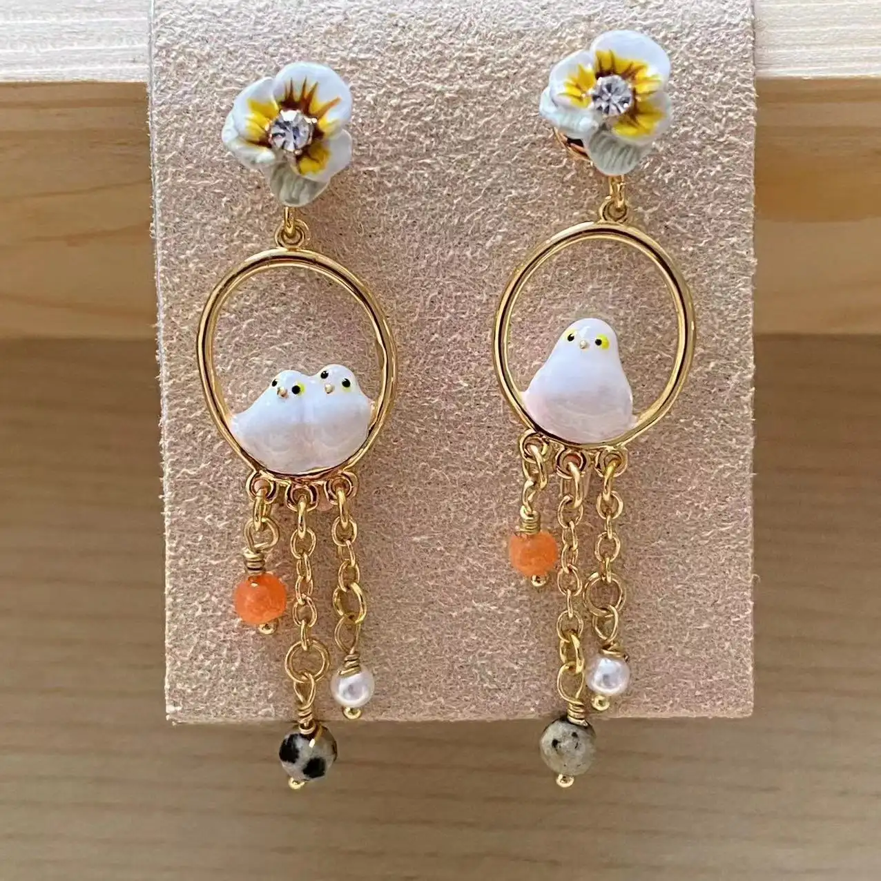 Fashion Lovely Bird Pearl Gem Earrings