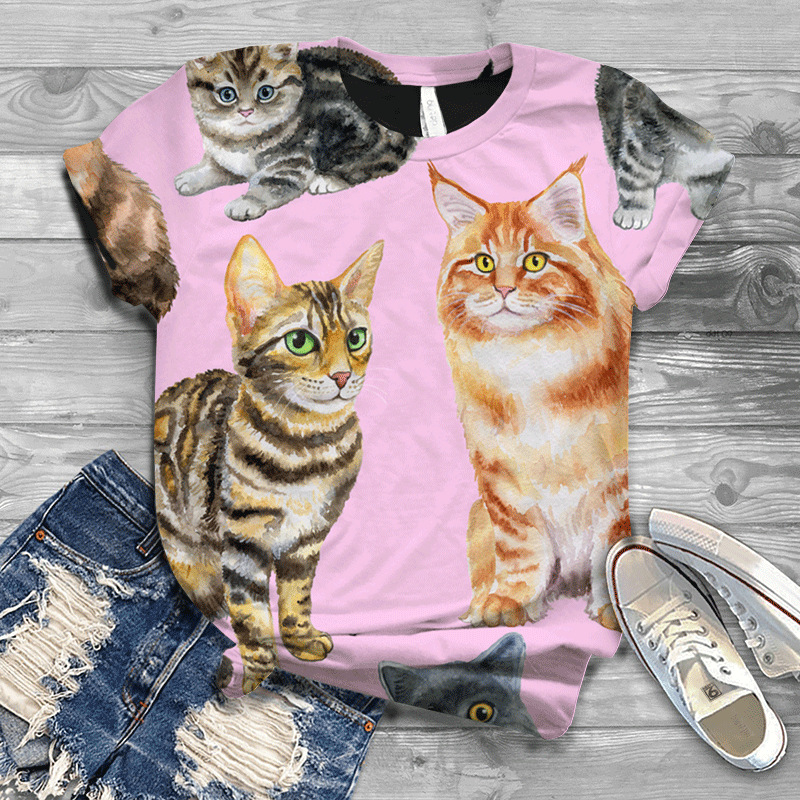 Women's T-shirt Cat Cool 3D Casual City Top