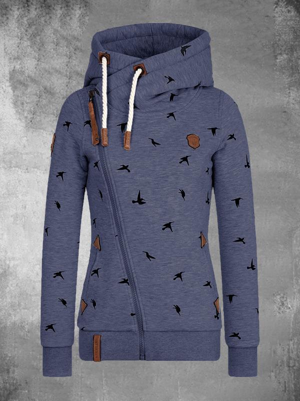 Title 5, Bird Digital Print Hooded Pocket Zipper Cardiga...