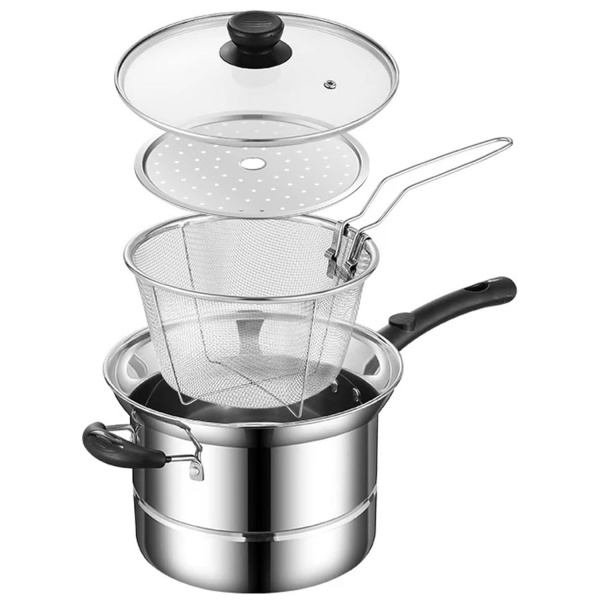 4pc Non Stick Chip Pan Deep Fat Fryer Cooking Noodle Soup Pot Frying Basket&Lid — image 11