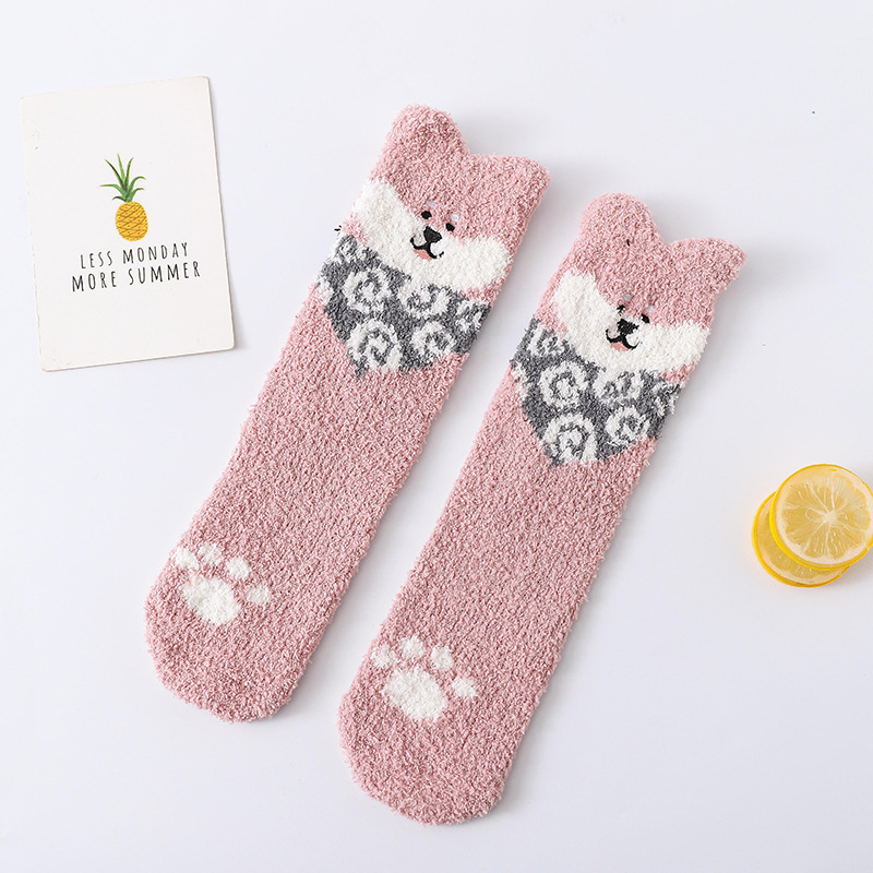 Title 3, Coral fleece cute puppy cartoon socks