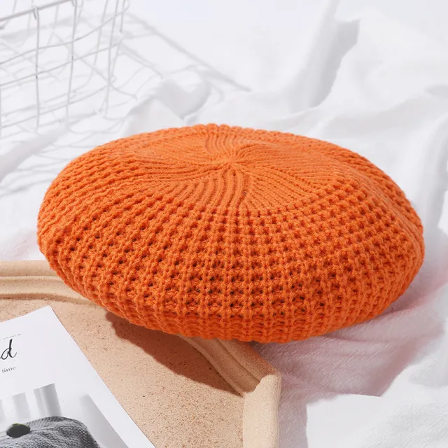 Popular Macaron Color Knit Beret Hat Women Orange - Shop at LoveMi
