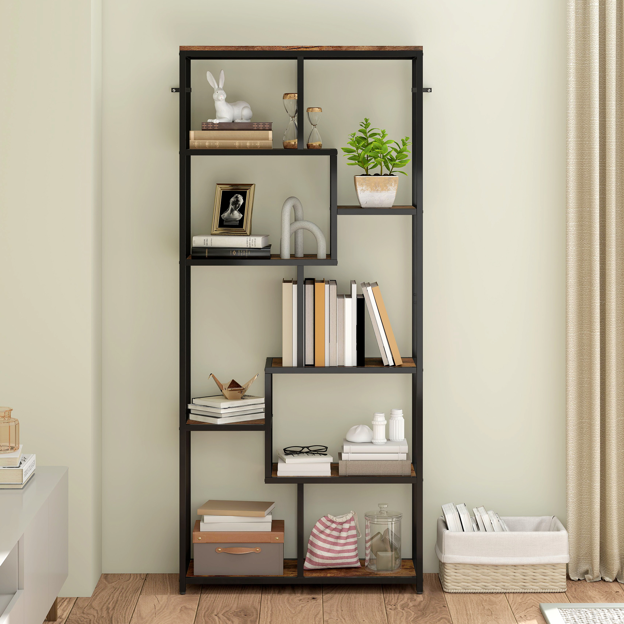 Seven layer geometric bookshelf