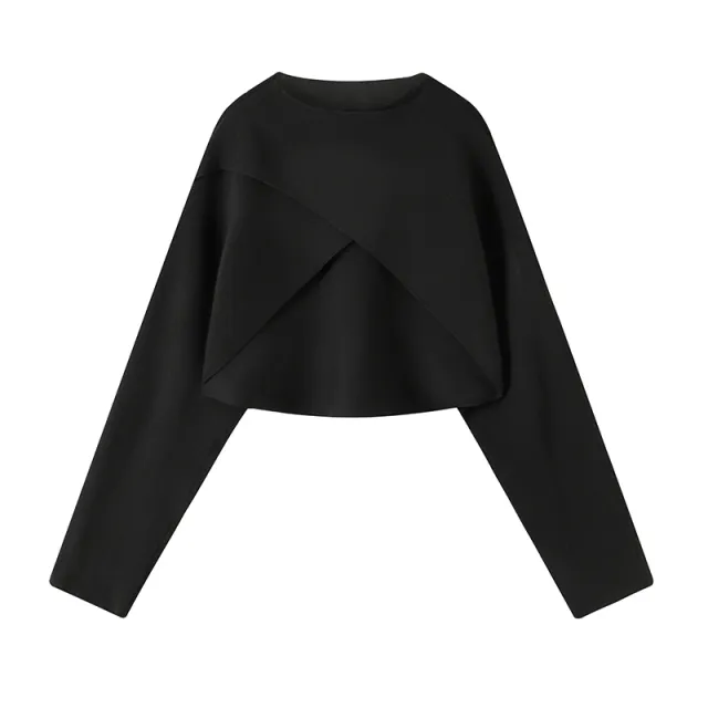Women's Black Overlapping Knitwear Long Sleeved Shirt Black - Shop at LoveMi