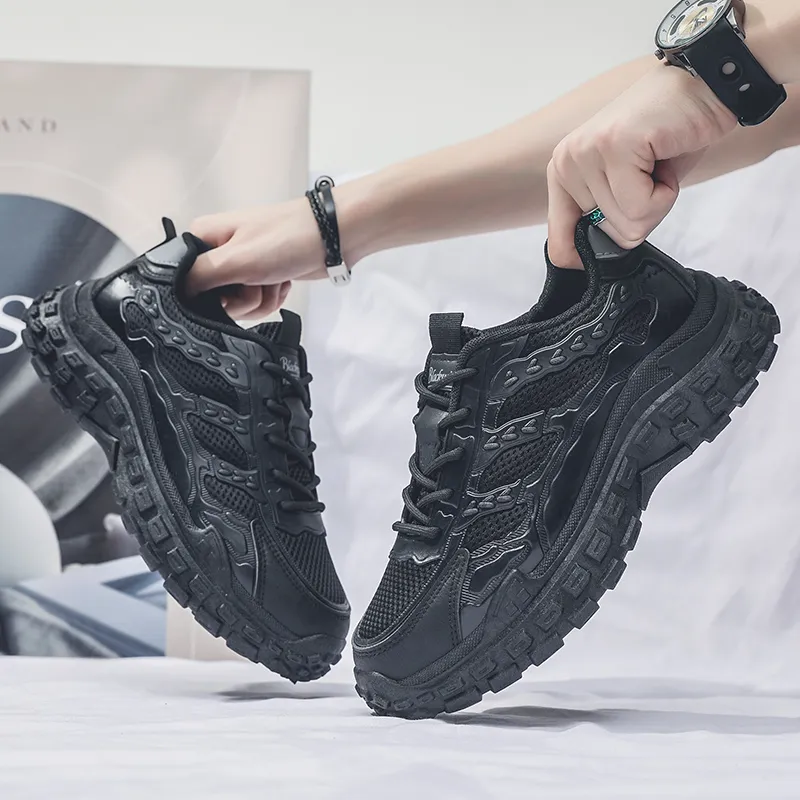 Men Black Safety Work Sneakers, Breathable Anti-slip