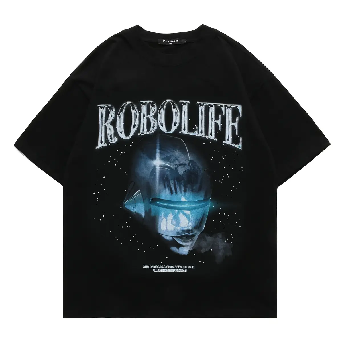 American High Street Casual Retro Star Alien Print Loose T-shirt For Men