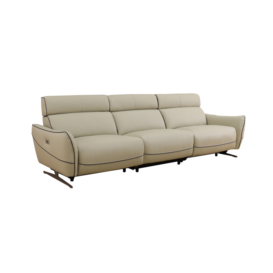 Pickup Only--Beige Top Grain Leather And PVC 3-Piece Living Room Recliner Sofa Set