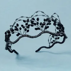 Handmade Crystal Beaded Plate Hair Accessories Wedding Headdress Bridal Headband - Black - View 1