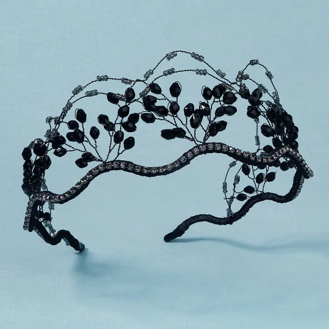 Handmade Crystal Beaded Plate Hair Accessories Wedding Headdress Bridal Headband Black - Shop at LoveMi