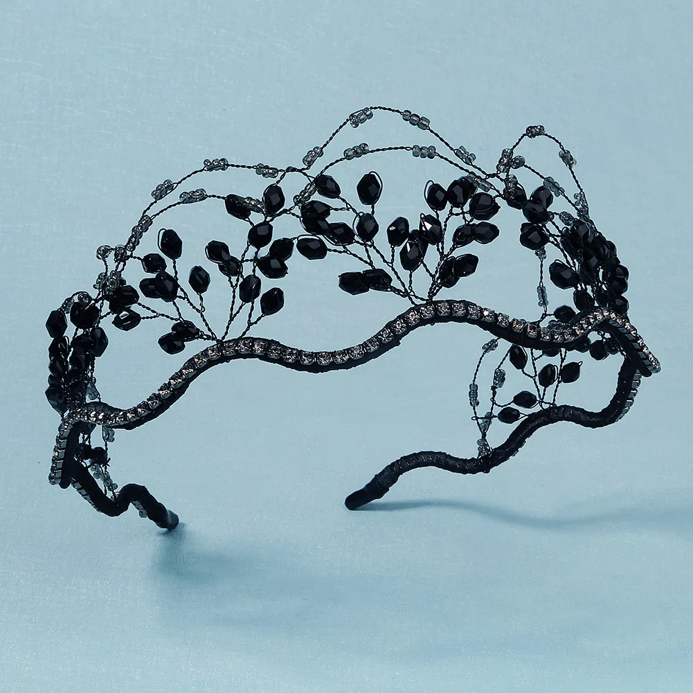 Handmade Crystal Beaded Plate Hair Accessories Wedding Headdress Bridal Headband - Black