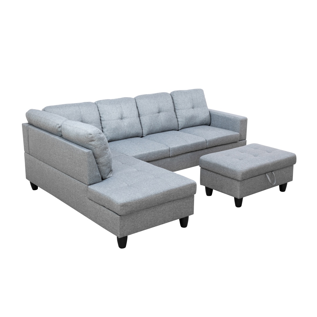 Pickup Only--Grey Linen 3-Piece Couch Living Room Sofa Set