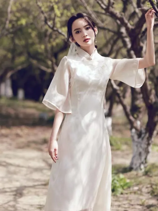 Girls Republic Of China Style Retro Long Elegant Dress Beige285 - Shop at LoveMi