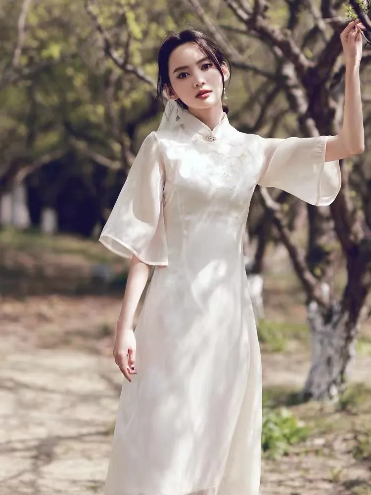 Girls Republic Of China Style Retro Long Elegant Dress - Beige285