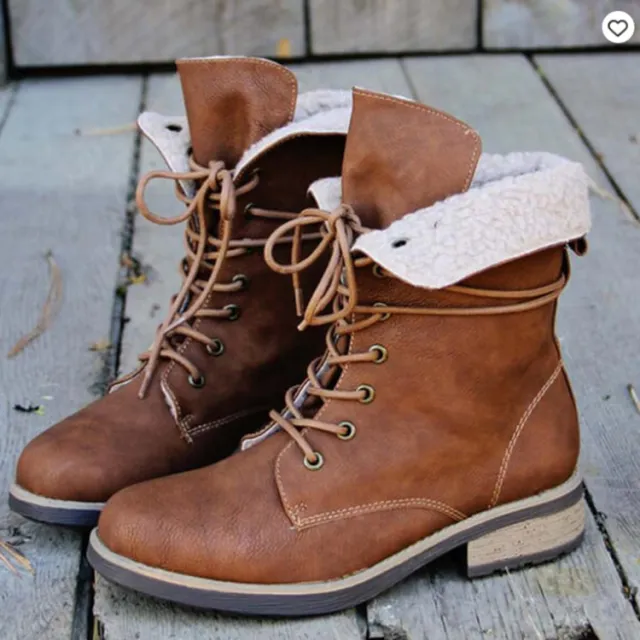 European And American Fashion Thick Heel Lace Retro Martin Boots Women Brown - Shop at LoveMi