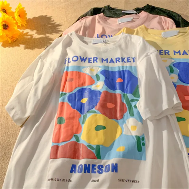 Design Small Crowd Foam Flower Short Sleeve T shirt Women's Summer Relaxed Over Size Chic Half Sleeve Top White - Shop at LoveMi
