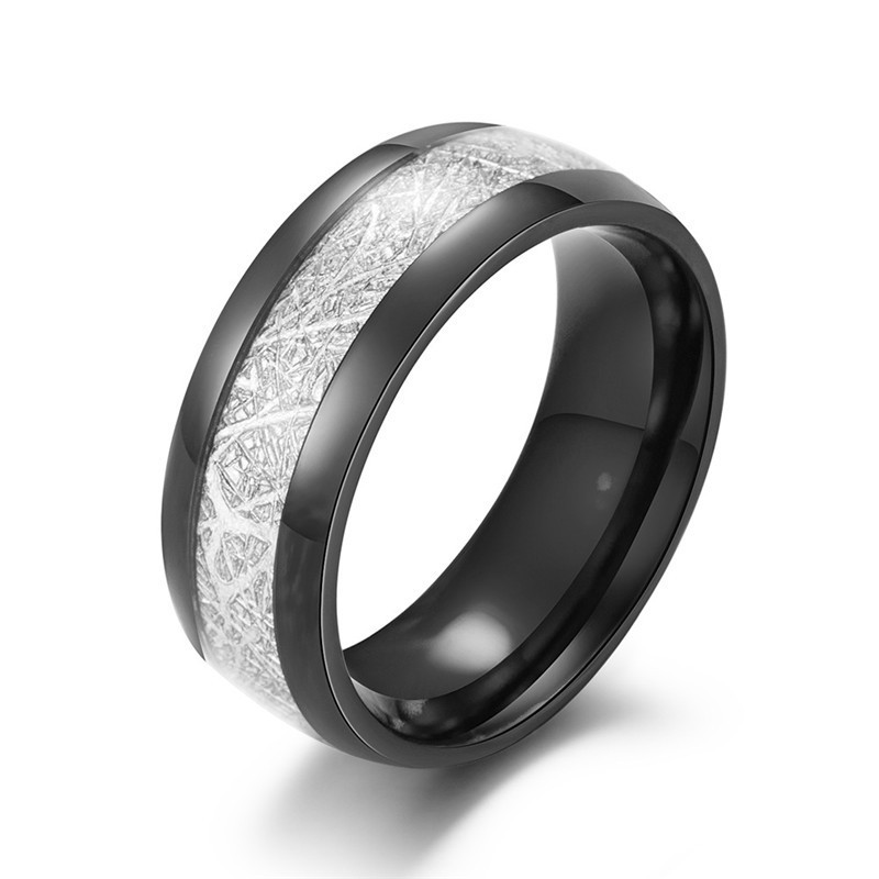 Fashion Creative Black Narrow Wood Grain Stainless Steel Ring