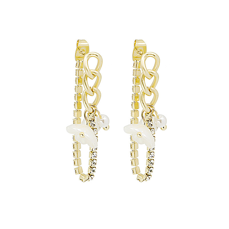 925 Silver Needle Super Fairy Flower Chain Tassel Earrings With Diamonds