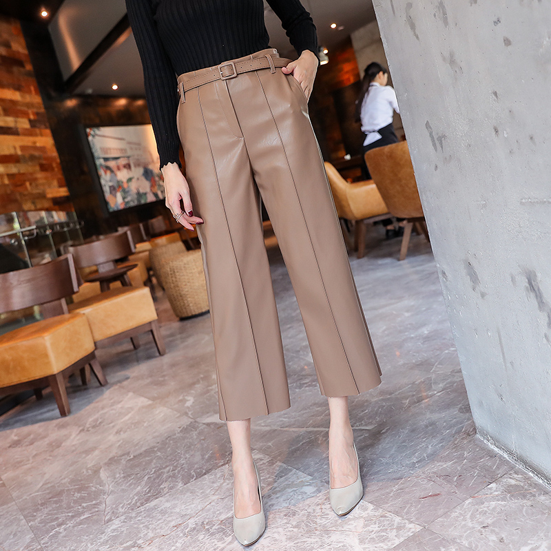 Title 4, New Spring Womens PU Leather Pants With Belt H...