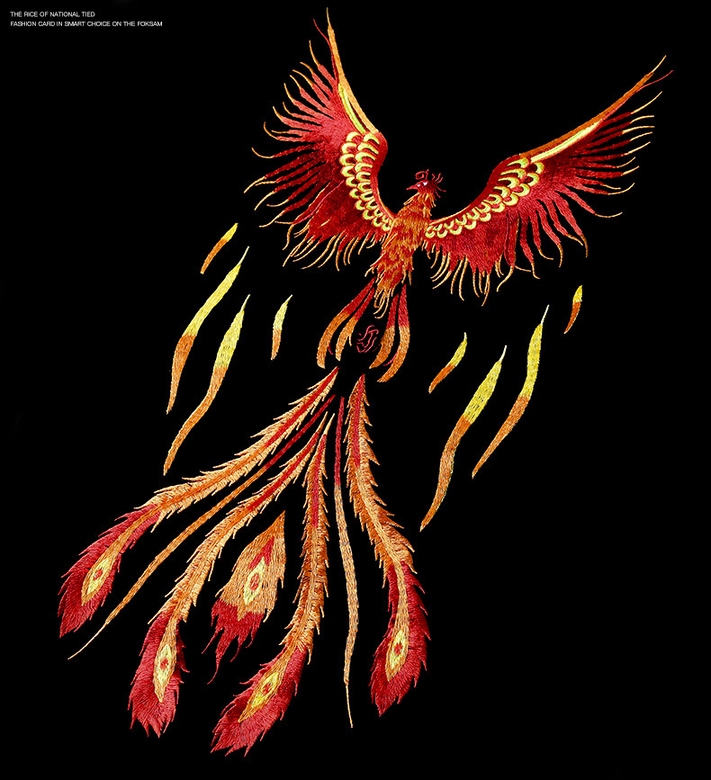 Title 5, Mens Loose Phoenix Embroidered Cotton T-shirt....