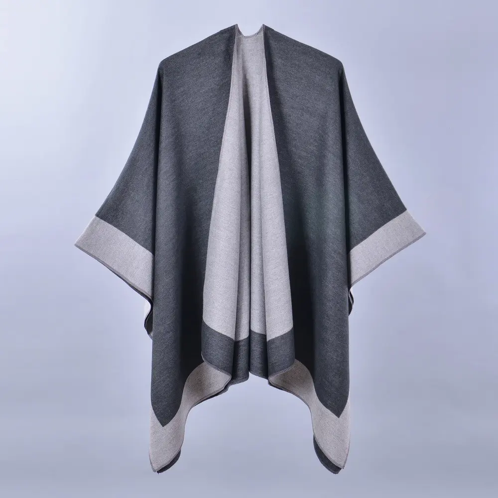 Women's Solid Faux Cashmere Front Split Shawl