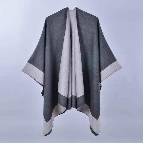 Women's Solid Faux Cashmere Front Split Shawl