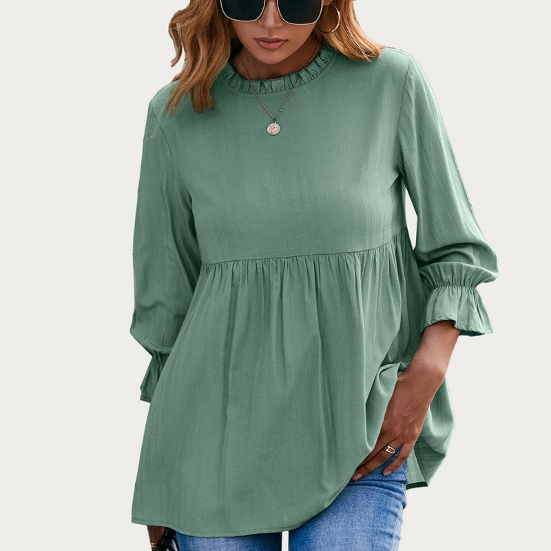 Title 2, Loose Casual Fungus Collar Ruffle Sleeve Shirt