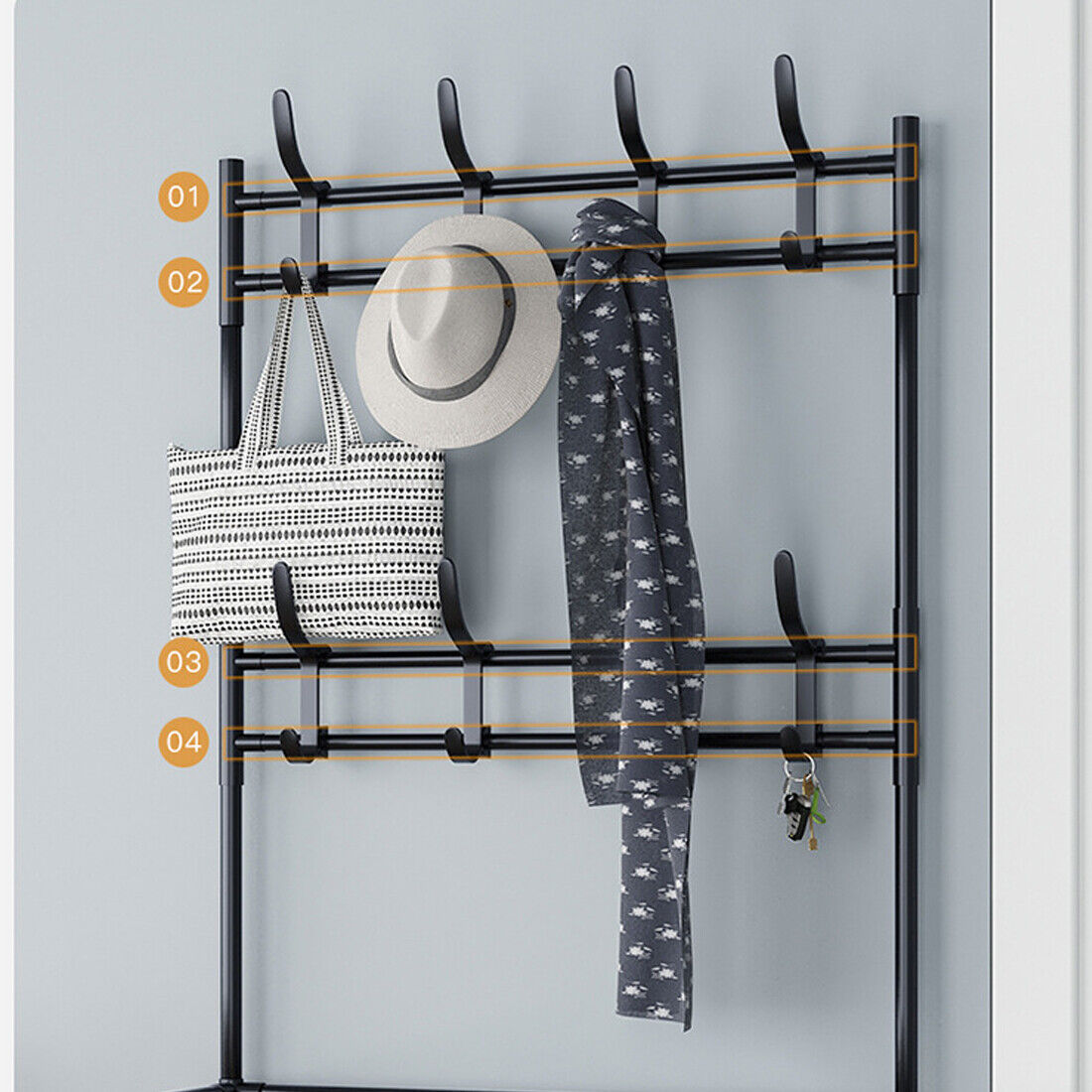 New Coat And Hat Stand 8 Hooks Metal Shoe Rack 5 Tiers Shelf Hanger Black UK — image 12