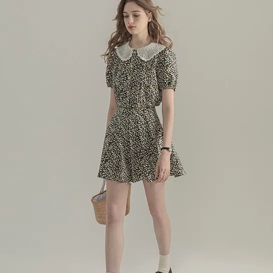 Bubble Sleeved Floral Short Sleeved Top For Women - Tops