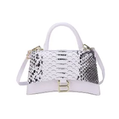 Women's Snake Pattern B Word Handbag - White - View 1