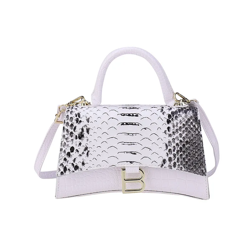 Women's Snake Pattern B Word Handbag - White