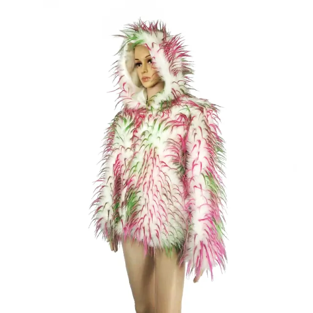 Tie Dye Multicolored Faux Fur Fried Jacket Color - Shop at LoveMi