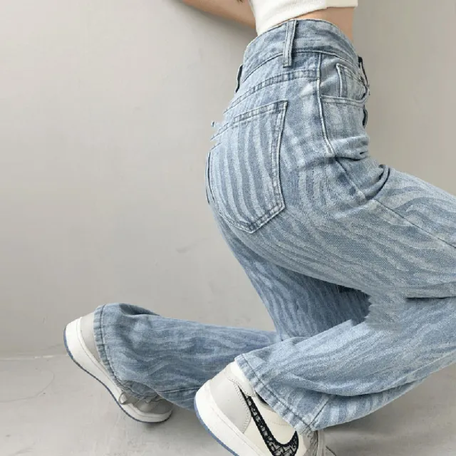 Vintage High waisted Slim Casual Pants Zebra Blue - Shop at LoveMi