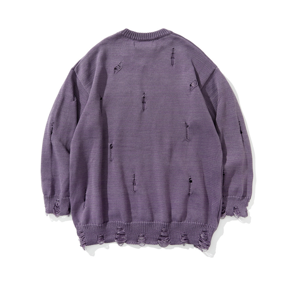 Dark Alphabet Print Beggar Ripped Sweater