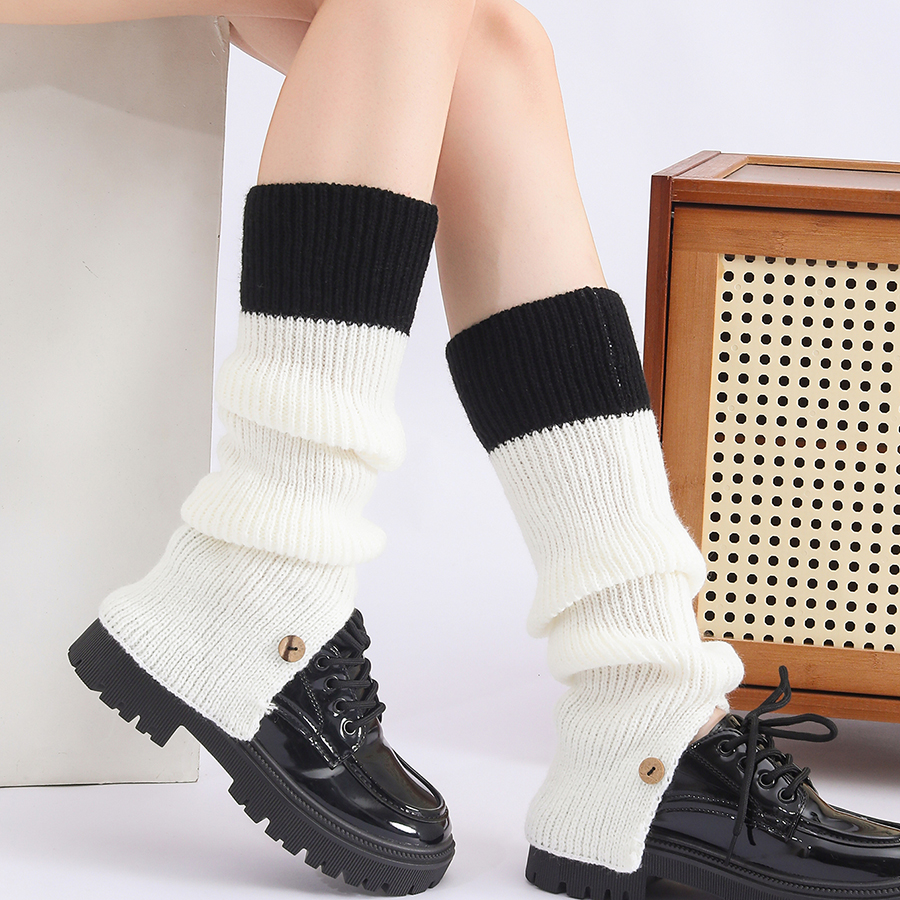 High Quality Women Girls Leg Warmers Autumn Thick Warm Knitted Color Block Pattern Knee Slouch Fashion Socks