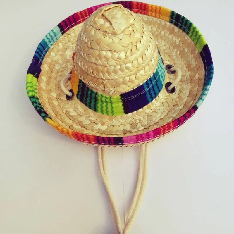 Pet Supplies Straw Woven Mini Pet Dog Straw Hat Pet Mexican Straw Hat Pet Cat Sun Hat - Photo Colour