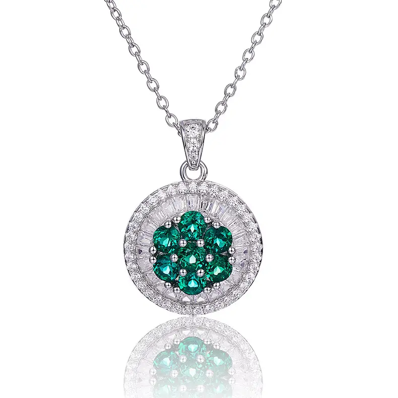 S925 Silver 3.5g 0.75ct Lab-Created Emerald Necklace