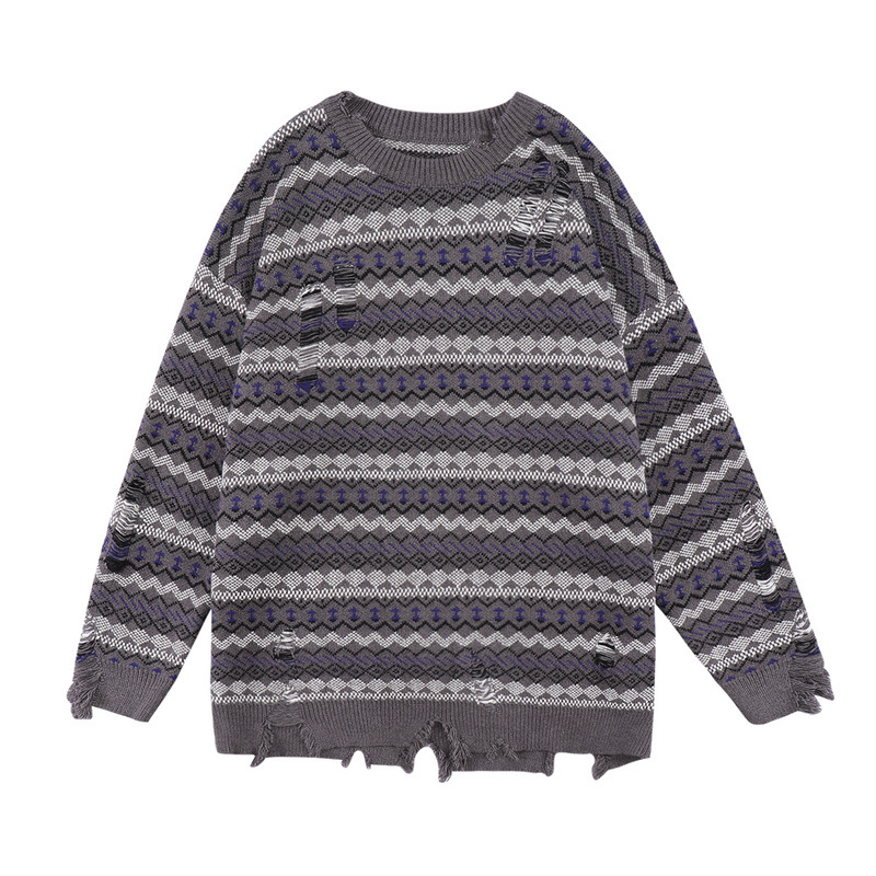 Men's Autumn And Winter Torn Jacket Jacquard Color Matching