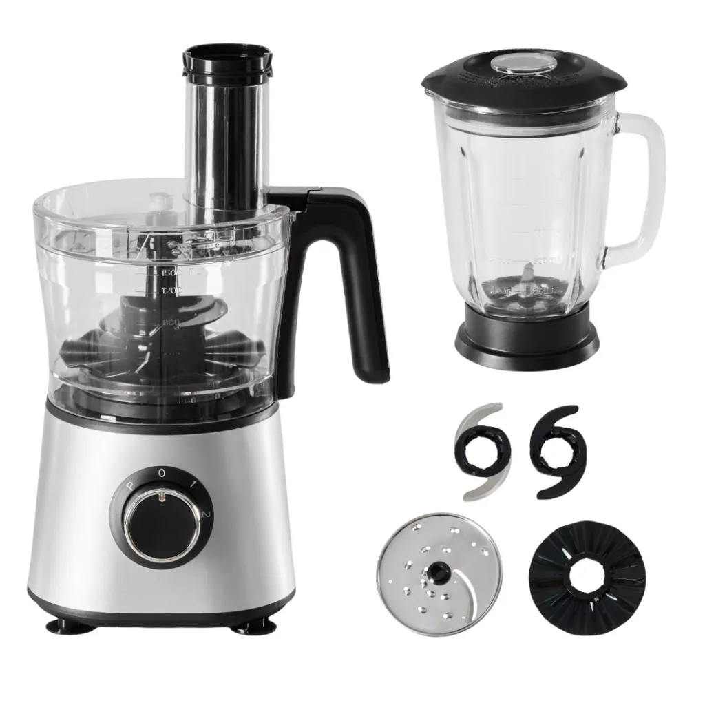 300W Food Processor With Blender & Dough Tool, 2 Speeds, Sharp Blades, Safety Lock -1.5L Glass Jar - Black