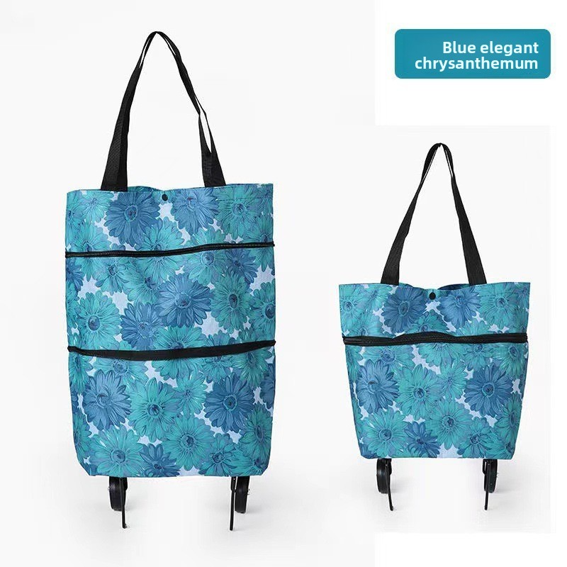 Oxford Cloth Wheeled Bag, Foldable Shopping Bag With Wheels, Grocery Trolley, Small Shopping Cart, Shopping Tote Handbag