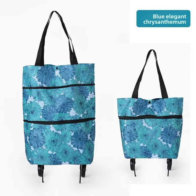 Oxford Cloth Wheeled Bag, Foldable Shopping Bag With Wheels, Grocery Trolley, Small Shopping Cart, Shopping Tote Handbag