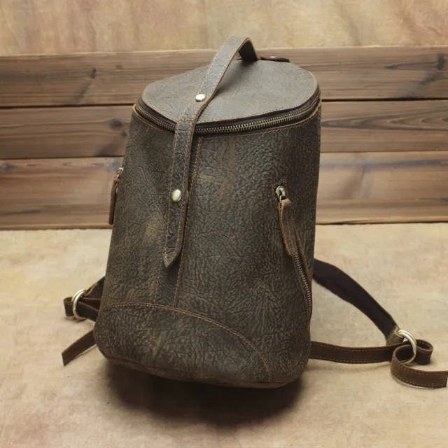 Crazy Horse Skin Unisex Backpack Casual Personality Retro Tide Leather Backpack Brown - Shop at LoveMi