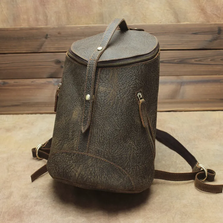 Crazy Horse Skin Unisex Backpack Casual Personality Retro Tide Leather Backpack - Brown