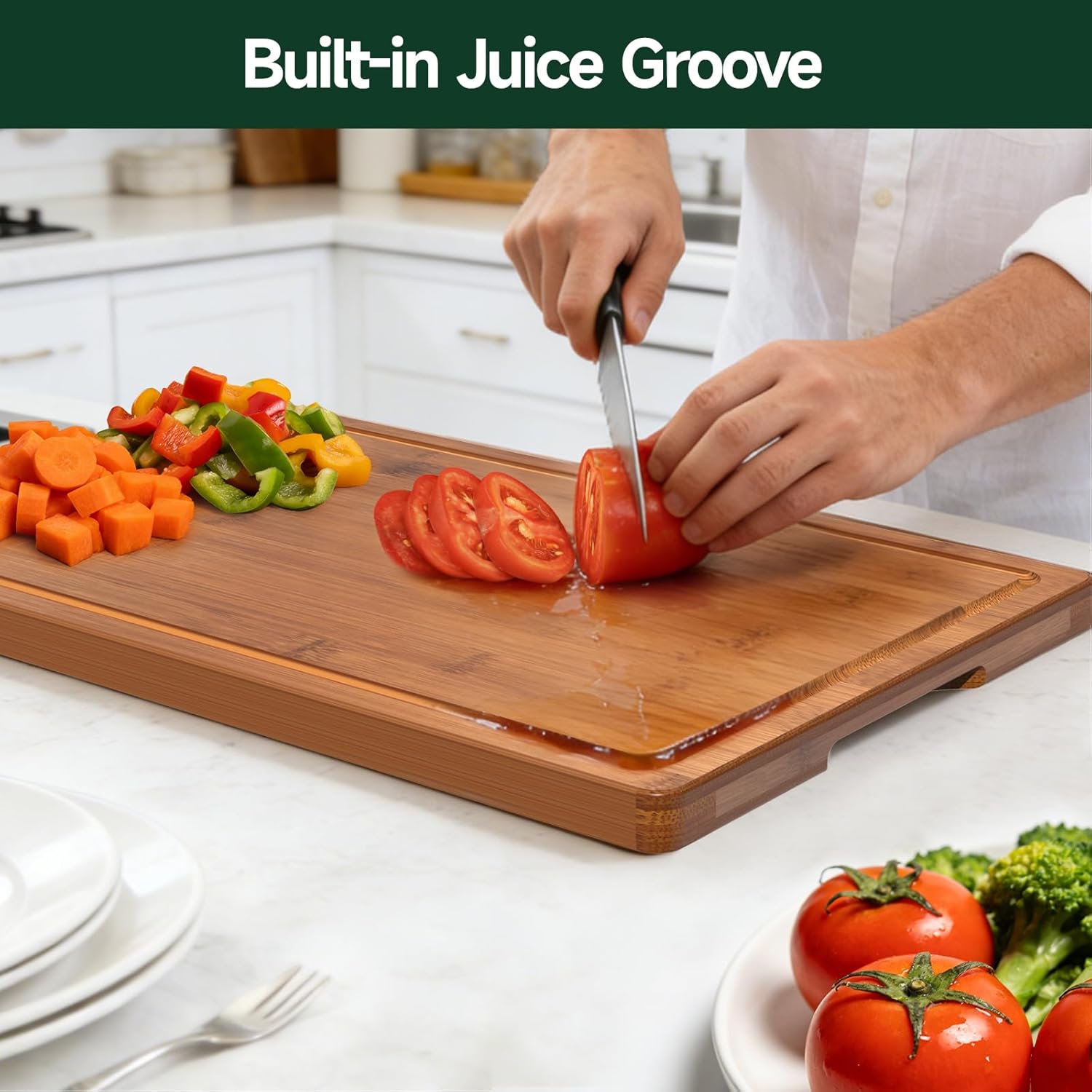 Bamboo Cutting Boards 3 PCS, Deep Carbonized Wooden Chopping Boards For Kitchen Food Preparation, Cutting And Serving 5